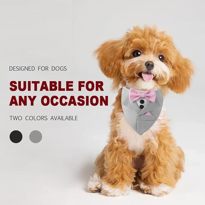 Tuxedo Dog Collar for Wedding Engagement and Birthday,Adjustable Formal Dog Bandanas Collar with Bow Outfit,Suitable for Small Medium Large Dog