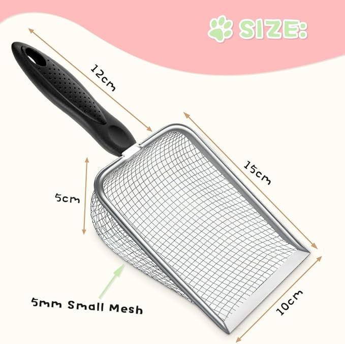 Metal Cat Litter Scoop,Sturdy Litter Cleaner Corner Shovel,Stainless Steel Mesh Litter Shovel,Easy to Clean Reptile Terrarium Sand Waste(Black)-Christmas