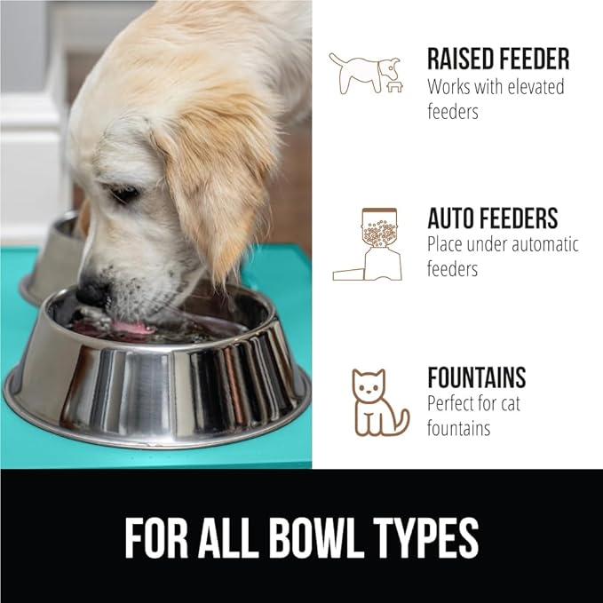 GORILLA GRIP 100% Waterproof Raised Edge BPA Free Silicone Pet Feeding Mat, Dog Cat Food Mats Contain Spills Protects Floors, Placemats for Cats and Dogs Water Bowl, Pets Accessories 32x24 Turquoise
