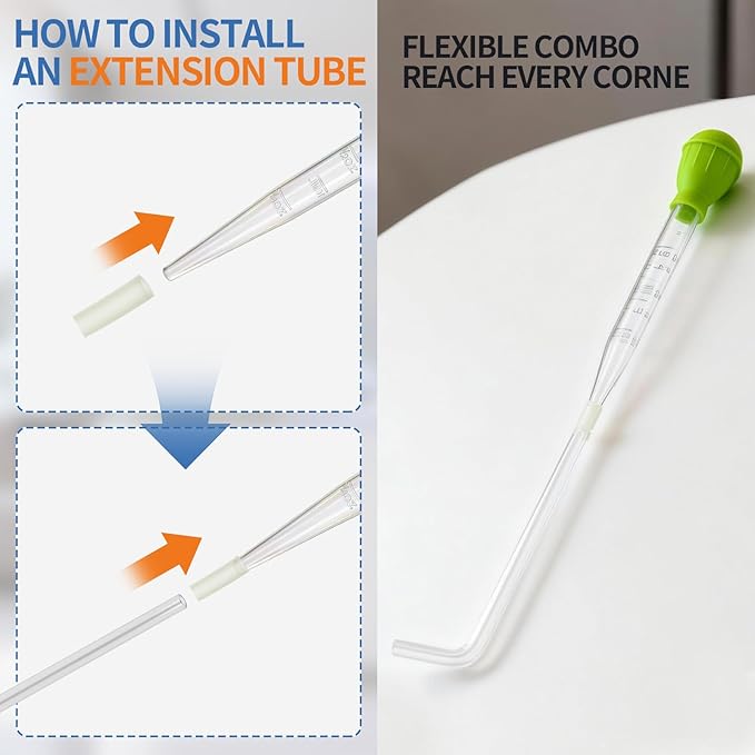 Extra Long Aquarium Coral Feeder Tool with Extension Tube, Deep Tank Fish Feeding Pipette, Long Pipette for Coral and Fish Feeding,Reef Tank Maintenance Accessories（17.7in&11.4in）