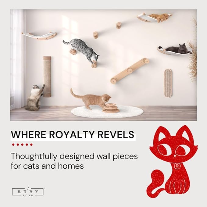 7 Ruby Road Cat Wall Shelves Hammock Set - Wall Mounted Cat Furniture with Steps for Large Cats, Indoor Climbing & Lounging