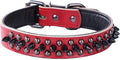 Spiked Studded Dog Collar, Genuine Leather Dog Collar, Adjustable Pet Collars for Medium Large Bulldog Pitbull Mastiff Poodle Boxer (L:37-47cm, Red-1)