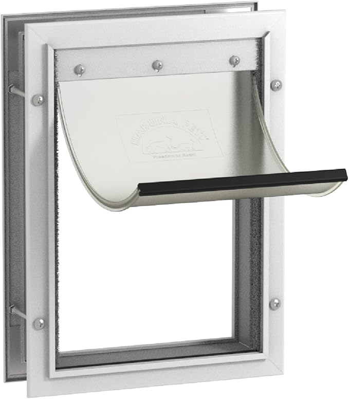 Hakuna Pets Deluxe Aluminum Pet, Cat and Dog Door with 2-Way Locking Panel for Screens, Doors and Walls up to 2.8" Thick, Medium, White
