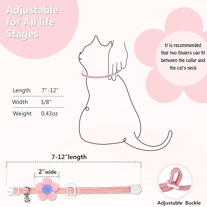 Cat Collar, HANSHILAI Kitten Collar with Bells, Cute Cat Collar Breakaway for Girl Boy with Flower,Collar para Gatos (2 Pack) (Blue & Pink)