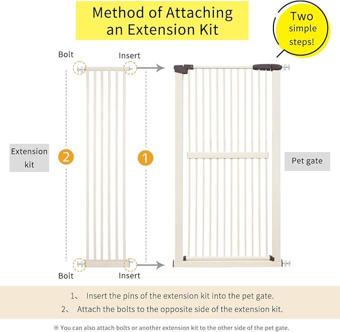 Lumizone Extra Tall Pet Gate 55.12" High Pressure Mounted 12.60" Wide Extension kit 1.37" Gap (Cream White, 55.12" H x 12.60" W, Extension)