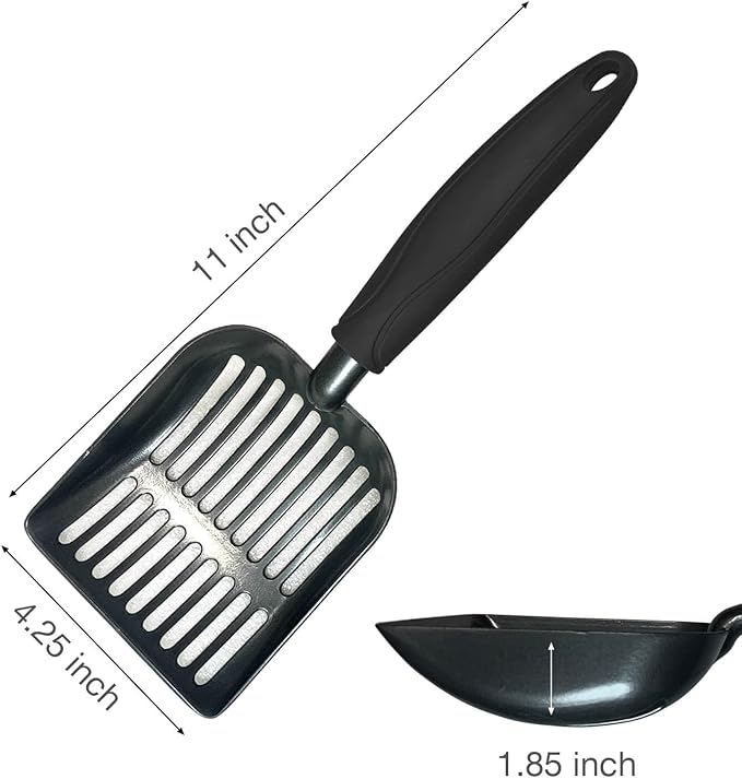 Cat Litter Scoop, Kitty Metal Scooper, Aluminum Alloy Sifter, Kitten Pooper Lifter, Deep Shovel, Long Handle, Poop Sifting, Durable, Heavy Duty, for Litter Box