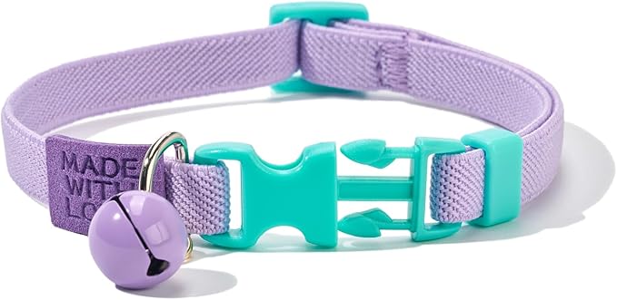 Elastic Cat Collar 2 Pack of Safety Quick Release Cat Collars with Bell Anti-Suffocation Kitten Puppy Collars(Pink+Lilac)