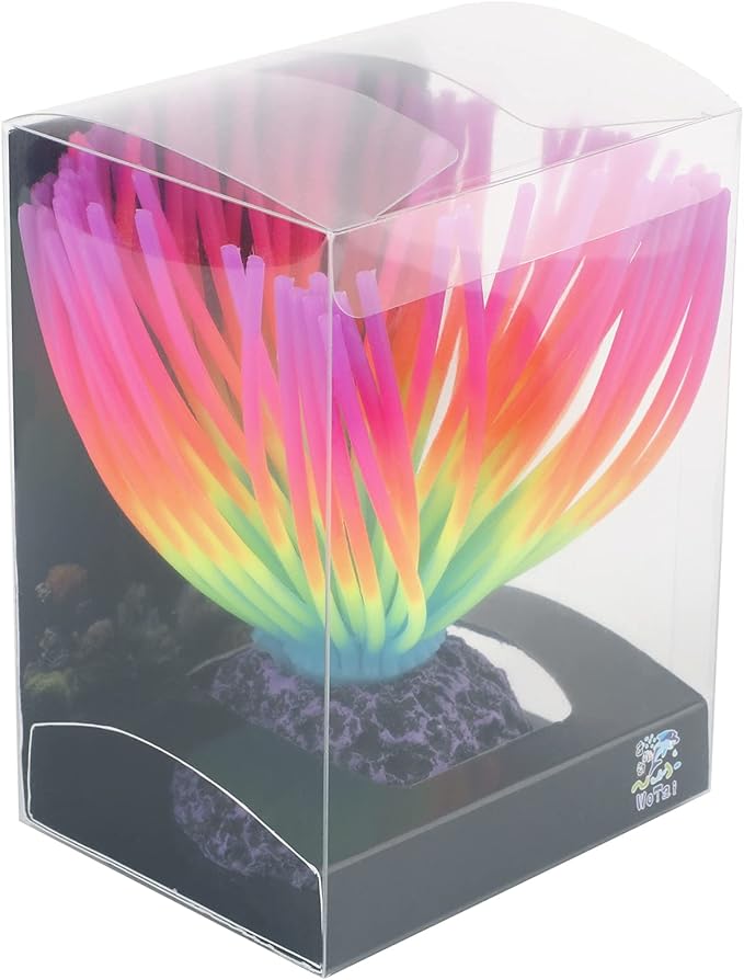 Uniclife Aquarium Imitative Rainbow Sea Urchin Ball Artificial Silicone Ornament with Glowing Effect for Fish Tank Landscape Decoration