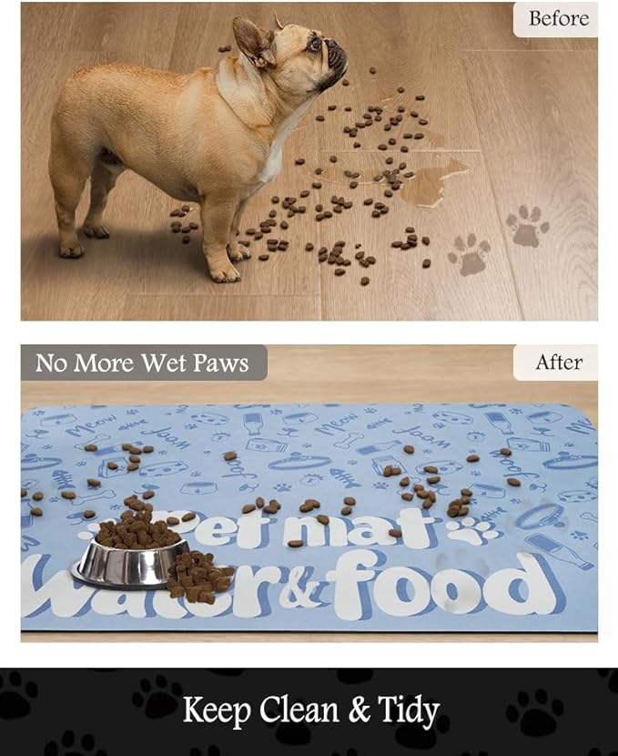 Pet Feeding Mat-Absorbent Dog Mat for Food and Water Bowl-No Stains Quick Dry Dog Water Dispenser Mat