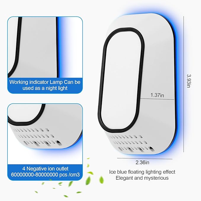Plug in Air Ionizers 3-Pack, Negative Ion Air Purifier with Ice Blue Light, 2W Ultra-Low Energy Ionic Air Purifiers for home Bedroom Office Bathroom(3)
