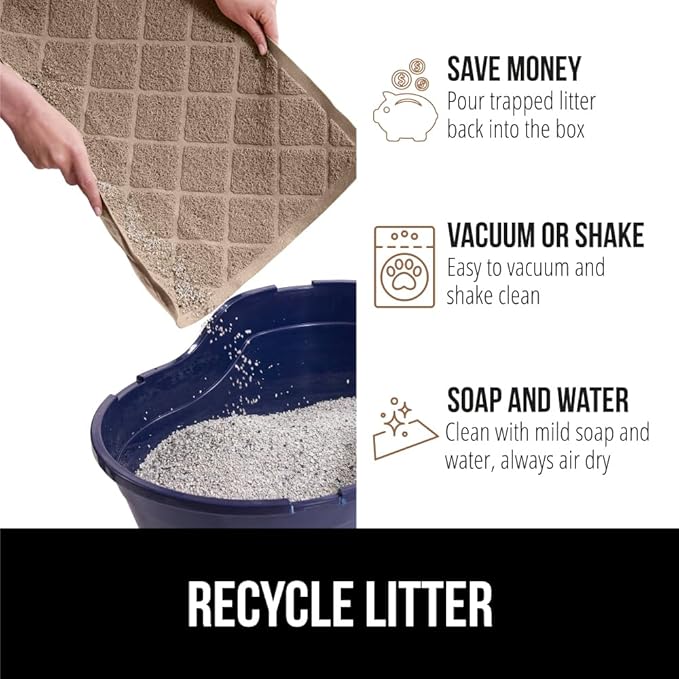 GORILLA GRIP Cat Litter Box Mat, 32x32, Water Resistant, US Designed Kitty Litter Trapping Mats, Easy to Clean, Scatter Control, Less Mess and Clean Floors, Kitten Supplies for Indoor Cats, Beige
