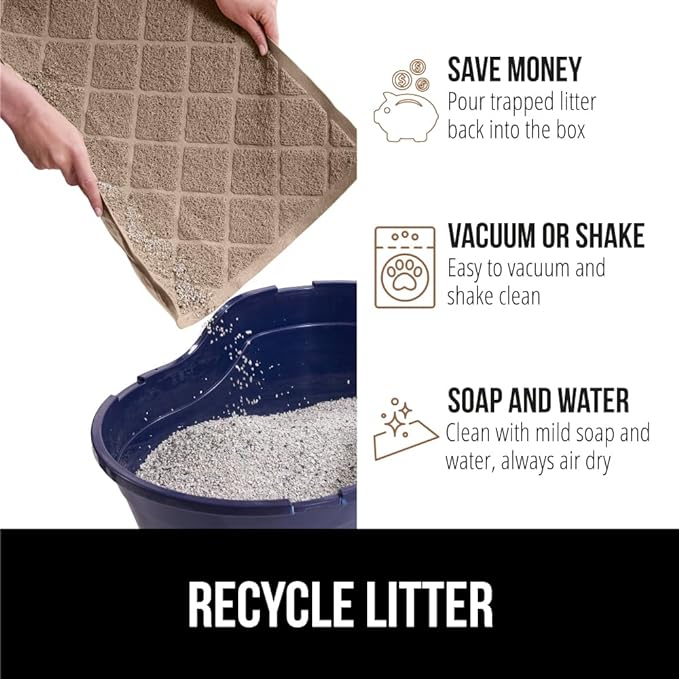 GORILLA GRIP Cat Litter Box Mat, 35x23, Water Resistant, US Designed Kitty Litter Trapping Mats, Easy to Clean, Scatter Control, Less Mess and Clean Floors, Kitten Supplies for Indoor Cats, Beige