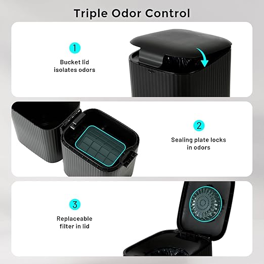 Cat Litter Trash Can for Odor Control, Hands-Free Patent Structure Litter Disposal System with 2 Refill Cartridge Dual-Color Bags Last Up to 36 Weeks