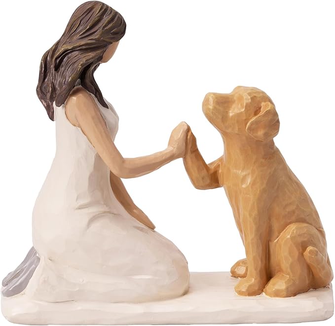 BUTILIVEEN Resin Woman with Dog Figurines, Sympathy Dog Memorial, Pet Loss Gifts, Golden Retriever, Labrador Gifts, Home Bedroom Living Room Tabletop Shelf Decor