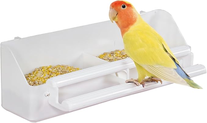 Pawfly 1 Pack Bird Feeder for Cage Hanging Plastic Feeder with Hooks Bird Water Dispenser with Perches Water Feeders for Cage Parrot Food Bowl for Parakeet Cockatiel Canary