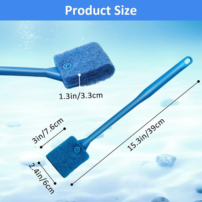 Fish Tank Cleaner with Five Sided Sponge Brush and Long Handle Aquarium Scrubber Alage Scraper for Glass Aquariums Terrarium Home Kitchen