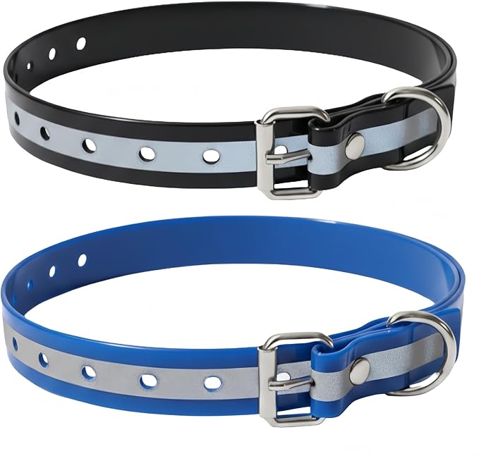 Shock Collar Replacement Strap for Most Training Collar, 3/4 Inch Dog Collar Replacement for Wireless Fence and Bark, Waterproof Adjustable Reflective TPU E Collar Strap for Small Medium Large Dogs 2P