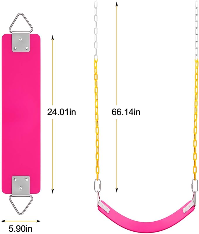 AGPTEK Swing Set, Seat with 66 Inch Anti-Rust Chains Thermoplastic Coated, Support 250lb, Cushion Accessories Replacement with Snap Hooks for Outdoors, Playground, Jungle & Gym - Pink