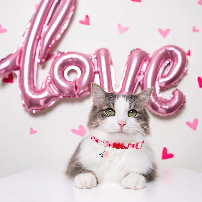 PUPTECK Breakaway Cat Collars with Bell - Pet Collar 3 Pack for Girl Boy Kittens Puppies and Small Pets, Pink Heart Rose