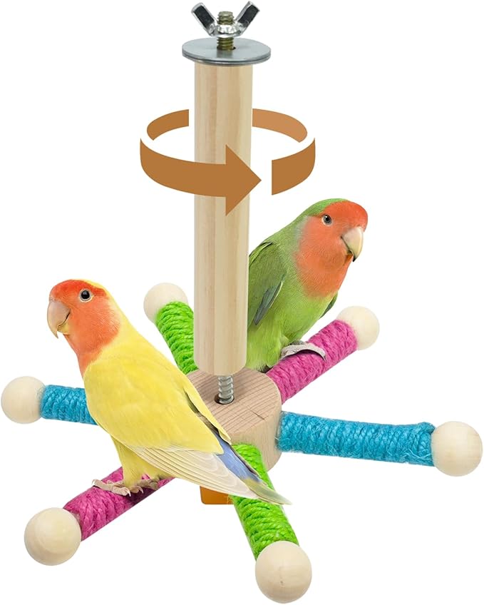 Bird Perch Toy for Cage,Spinning Windmill Bird Perch Toy,360° Rotating Chewable Stand with Grinding Sticks,Interactive Cage/Tabletop Training Toy for Parakeets,Cockatiels,Lovebirds (Mixcolor, Round)