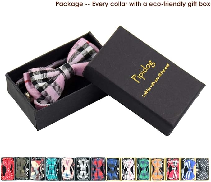 Cat Collar Breakaway with Bell and Bow Tie, Plaid Design Adjustable Safety Kitty Kitten Collars(6.8-10.8in) (Pink Plaid 1)