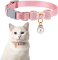 Cat Collar Breakaway, Adjustable Pink Cat Collar with Pearl Pendant, Cute Cat Collars with Safety Buckle Pink Bowtie Kitten Collars for Girl Cats