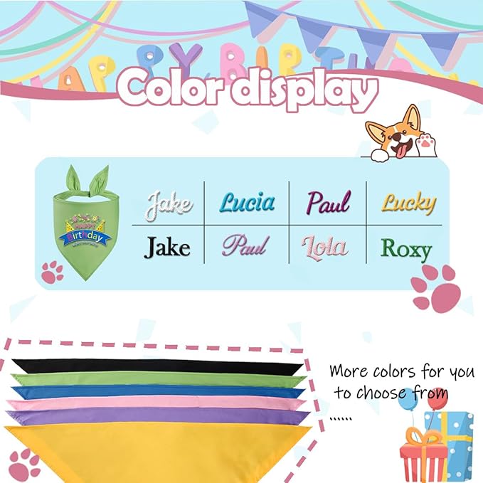 Personalized Dog Birthday Bandana, Happy Birthday Scarf with Embroidered Name,Dog Girl Boy Birthday Party Supplies Triangle Bibs,Gift for Medium Large Dogs Pets