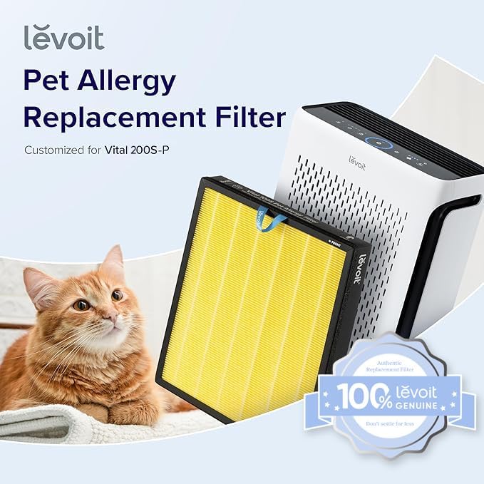 LEVOIT Genuine Vital 200S-P Air Purifier Pet Allergy Replacement Filter, Supports HEPA Sleep Mode, High-Efficiency Activated Carbon for Removal of Allergens, Pollen, Vital 200S-RF-PA, 1 Pack, Yellow