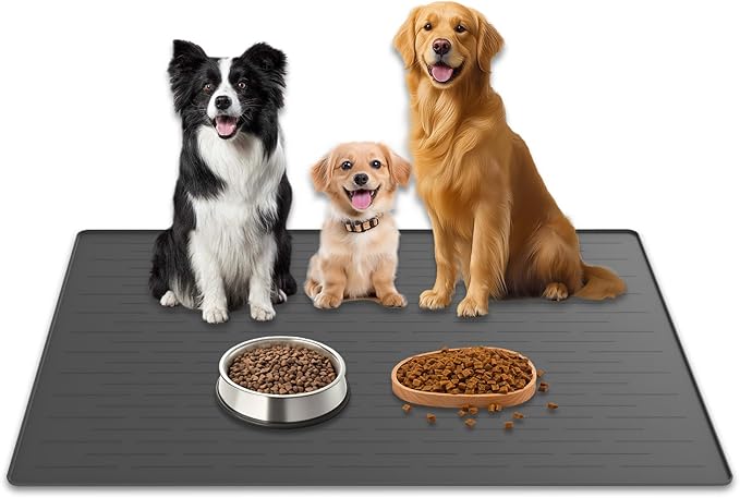 40"x30" XXL Silicone Dog Feeding Mat, 1.5MM Extra Thick Dog Bowl Mat for Food and Water, Large Non-Slip Placemat with High Edges for Dogs Bowls, Easy to Clean, Dark Gray