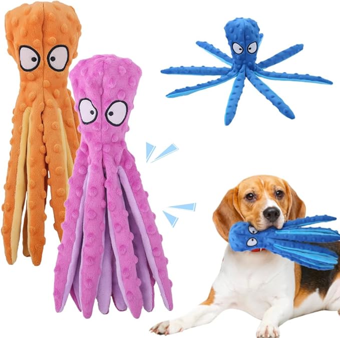 Octopus Dog Toys, No Stuffing Crinkle Dog Toys for Aggressive Chewers, Durable Interactive Chew Toys for Small, Medium and Large Dogs Training and Reduce Boredom (2PCS-C)