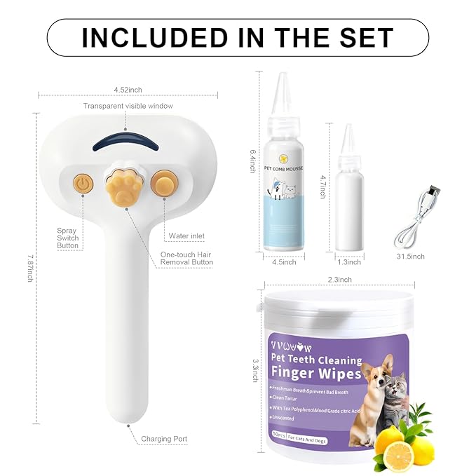 Pet Steam Brush for Dog & Cat – shower bath brush – Steam for Shedding & Grooming Water Brush for Long & Short Haired Pets Spritz Defur Comb 3-in-1 Spray Hair Removal Comb