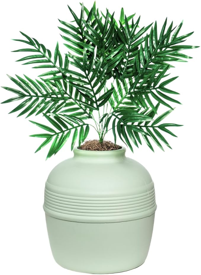 Good Pet Stuff Hidden Litter Box Planter, Decorative Cat Litter Enclosure with Carbon Filter, Artificial Plant, Easy Clean, Indoor Design, Original Round Style, Base Kit, Seagrass Green