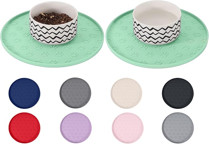 Comtim Waterproof Dog Food Mat - 2 Pack Silicone Pet Food Mat Dog Food Bowl Mats Cat Water Mats Eating Tray, Non-Slip Pet Placemat with Lip for Messy Drinkers to Protect Floor,Mocha Green 11"