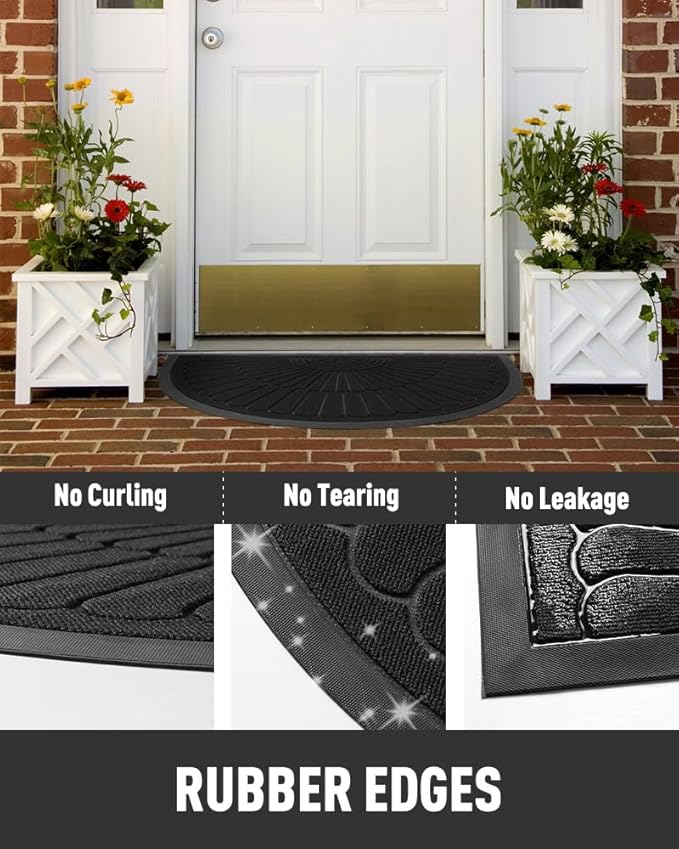 tchdio Door Mat Outdoor Indoor Entrance Doormat-Semicircular Durable Rubber Non Slip Front Door Mat for Outside Inside Entry Entryway Dirt Trapper WelcomeMat for Muddy Paws and Shoes-Black 24”x47”