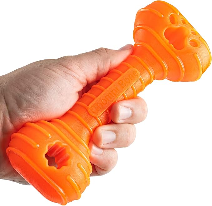 Jersey Dog Co Chompi Dog Bone, Rubber-Free Fillable Dog Bone Treat Holder, Safe Puppy Chew Toys, Made in USA Dog Toy 7" Long