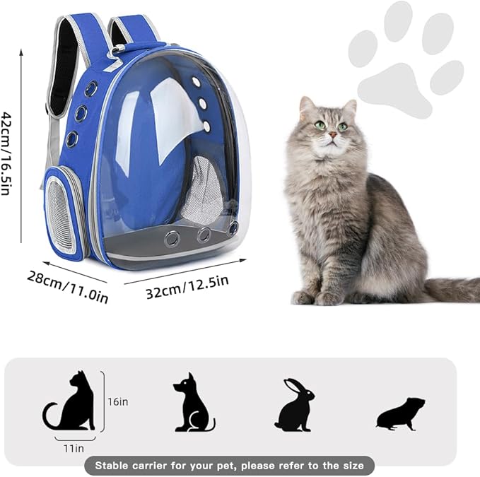 Pet Backpack Carrier,Bubble Backpack Cat Carrier,Pets and Small Dogs,Space Capsule Pet Carrier for Traveling, Walking, Hiking and Outdoor Activities (Blue)