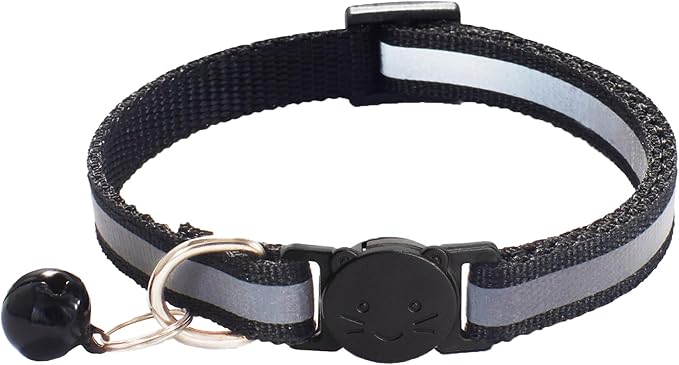 2 Pack Breakaway Cat Collars with Bells, Reflective Design and Claw Print Design, Safety Buckle, Adjustable 7.5-12.5 Inches for Kittens & Cats (Black)