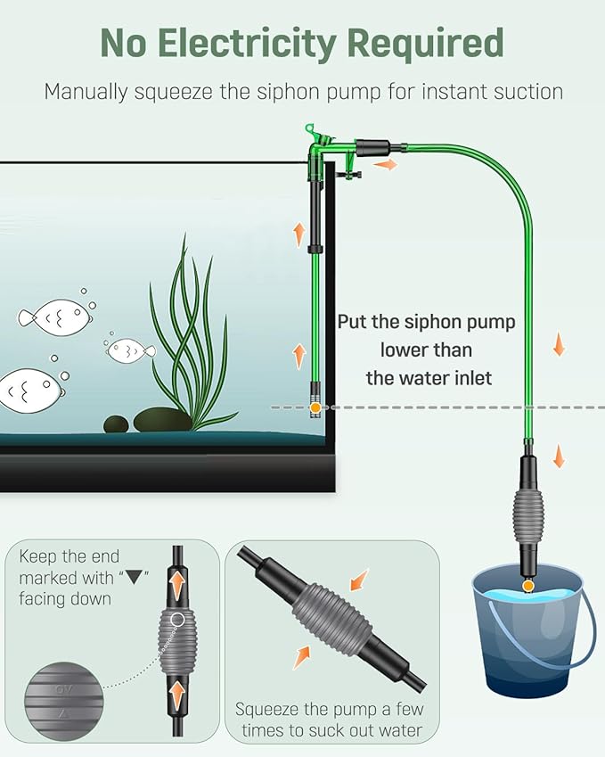 Pawfly Aquarium Water Changer Kit, Fish Tank Siphon Vacuum Cleaner with 6 Feet Long Hose and Extendable Tubing Manual Aquarium Gravel Cleaner Tools for Water Changing Sand Washing and Maintenance