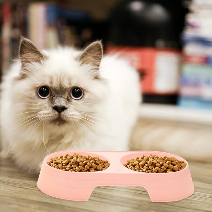 Balacoo 8 Pcs Cat Food Feeder, Plastic Double Bowl Cat Feeder, Candy Color Pet Food Bowl, Multi- Household Food Dispenser, Non-Slip, Pet Supplies Accessories