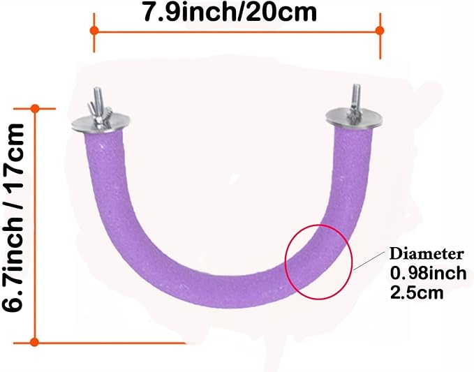 2Pcs 7.9Inch Purple U Shape Rough-surfaced Sands Stick Bird Perches Bird Cage Perches Toy for Regular to Large Parrot,Amazon,Parakeets,Macaw