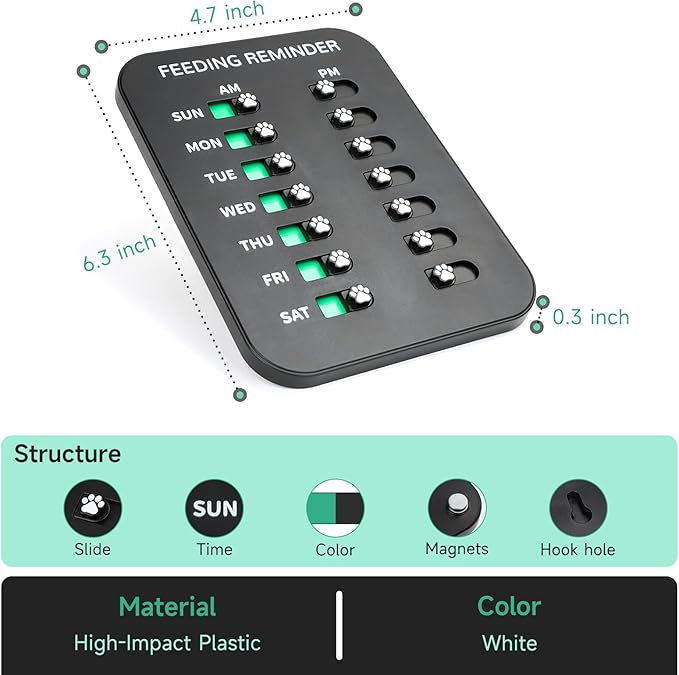 YAUYIK Dog Feeding Reminder, Magnetic Reminder Sticker, AM/PM Daily Indication Chart Feed Your Pets, Fridge Magnets and Double Sided Tape, Helps You to Track Pet Feeding & Medication (B)