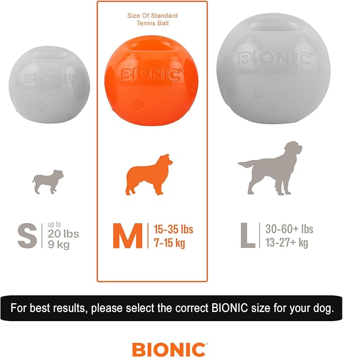 BIONIC Ball Dog Toy, Medium - Interactive Dog Chew Toy That Stands Up to The Toughest Chewers, for Dogs Between 15-35 lbs. (7-15 kg.)