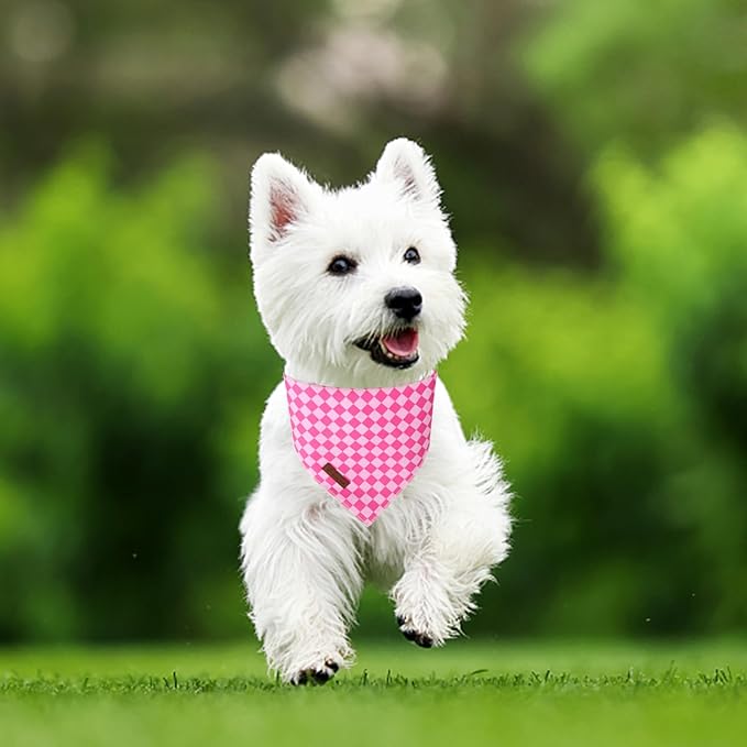 Summer Dog Bandana, UP URARA PUP Pink Bandana for Small Large Dogs, Cotton Handkerchief Fashion Plaid Puppy Triangle Bid Scarf for Boy Girl Dogs