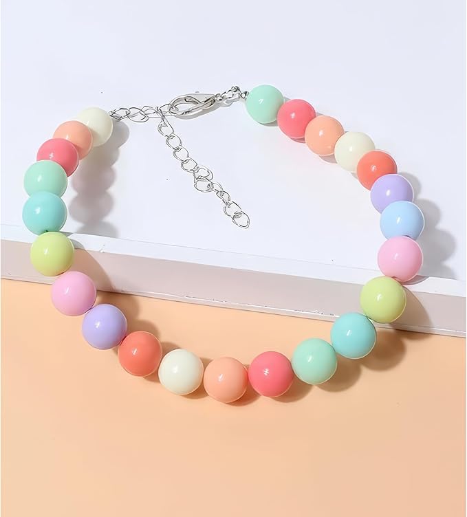 Hosiwei Dog and Cat Rainbow Beads Collar Necklace, Faux Pearls Necklace Pet Jewelry Colorful Candy Colors (Colorful, S(for 3.3-5.5lb))