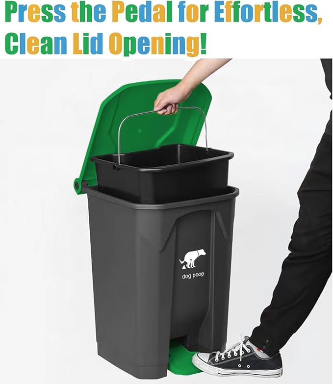 6Pack - Large Dog Pooper Scooper for yard - 20L Step Dog Poop Trash Can Outside - Pet Waste Container Outdoor with Removable Inner Bin - 28" Pooper Scooper & Long Handle Metal Tray&Rake & 50 Waste Bag
