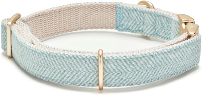 Soft Cotton Hemp Dog Collar with Metal Buckle Adjustable Twilled Dog Collars for Small Medium Large Dogs(Blue,Medium)