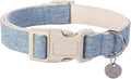 DOGWONG Cotton Hemp Dog Collar, Heavy-Duty Baby Blue Dog Collar Adjustable Soft Natural Fabric Pet Dog Collar Cute Wedding Puppy Necklace for Small Medium Large Dogs