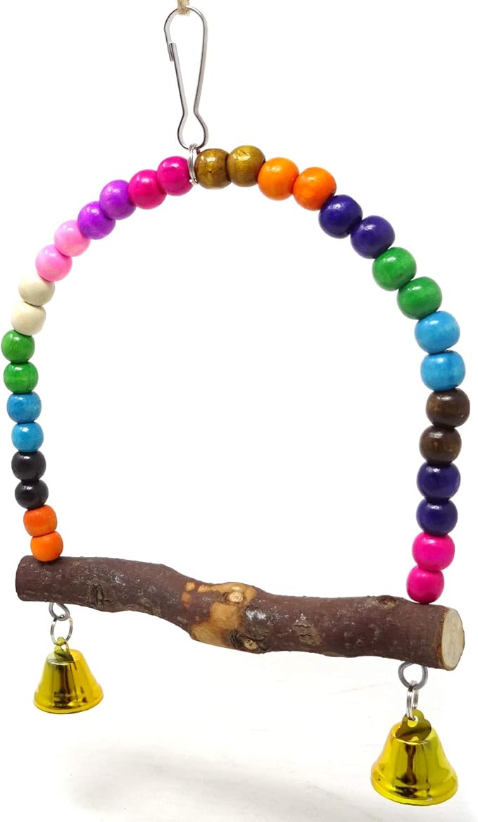 Honbay Wooden Bird Swing Perch Parrot Hanging Toy for Small Sized Birds