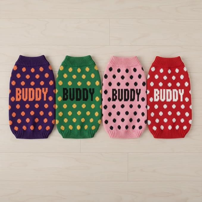 Custom Knit Sweater for Dogs and Cats with Personalized Name, Polka Dot Pattern, Soft Knit Winter Apparel, Cozy and Stylish Pet Clothing, Idea for Pet Lovers