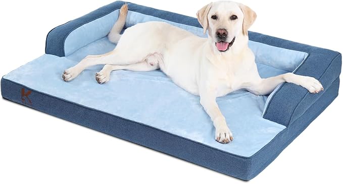 KSIIA Washable Dog Bed XXXL Senior Dog, Orthopedic Warm Soft Pet Sofa Waterproof Pet Couch with Sides, Non-Slip and Egg-Crate Foam Jumbo Beds with Removable Cover, 53x36Inch, Blue